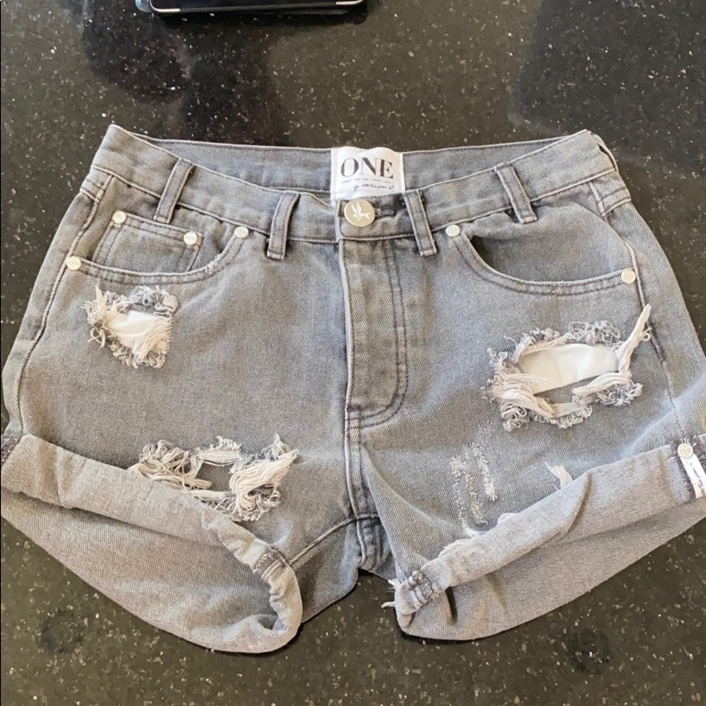 One Teaspoon Chargers Jean Shorts in Grey Denim